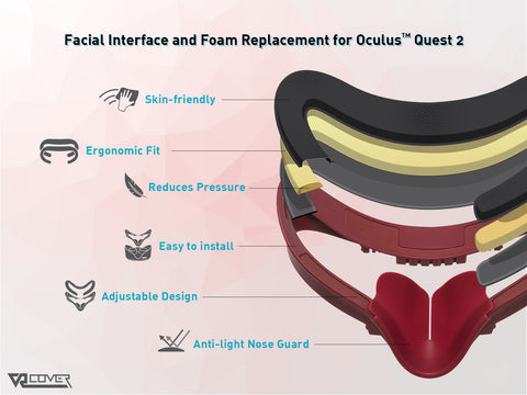 Facial Interface & Foam Replacement Set for Meta / Oculus Quest 2 (Dark Red & Black)